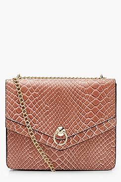 Structured Faux Snake Cross Body Bag | Boohoo.com (US & CA)