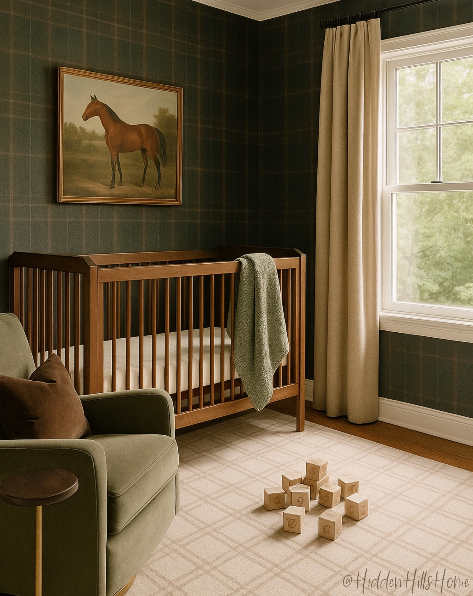 Equestrian baby nursery, horse nursery, moody baby nursery inspo, plaid wallpaper for nursery, Ralph Lauren inspired nursery, boys nursery #nursery


#LTKBaby #LTKHome #LTKSaleAlert