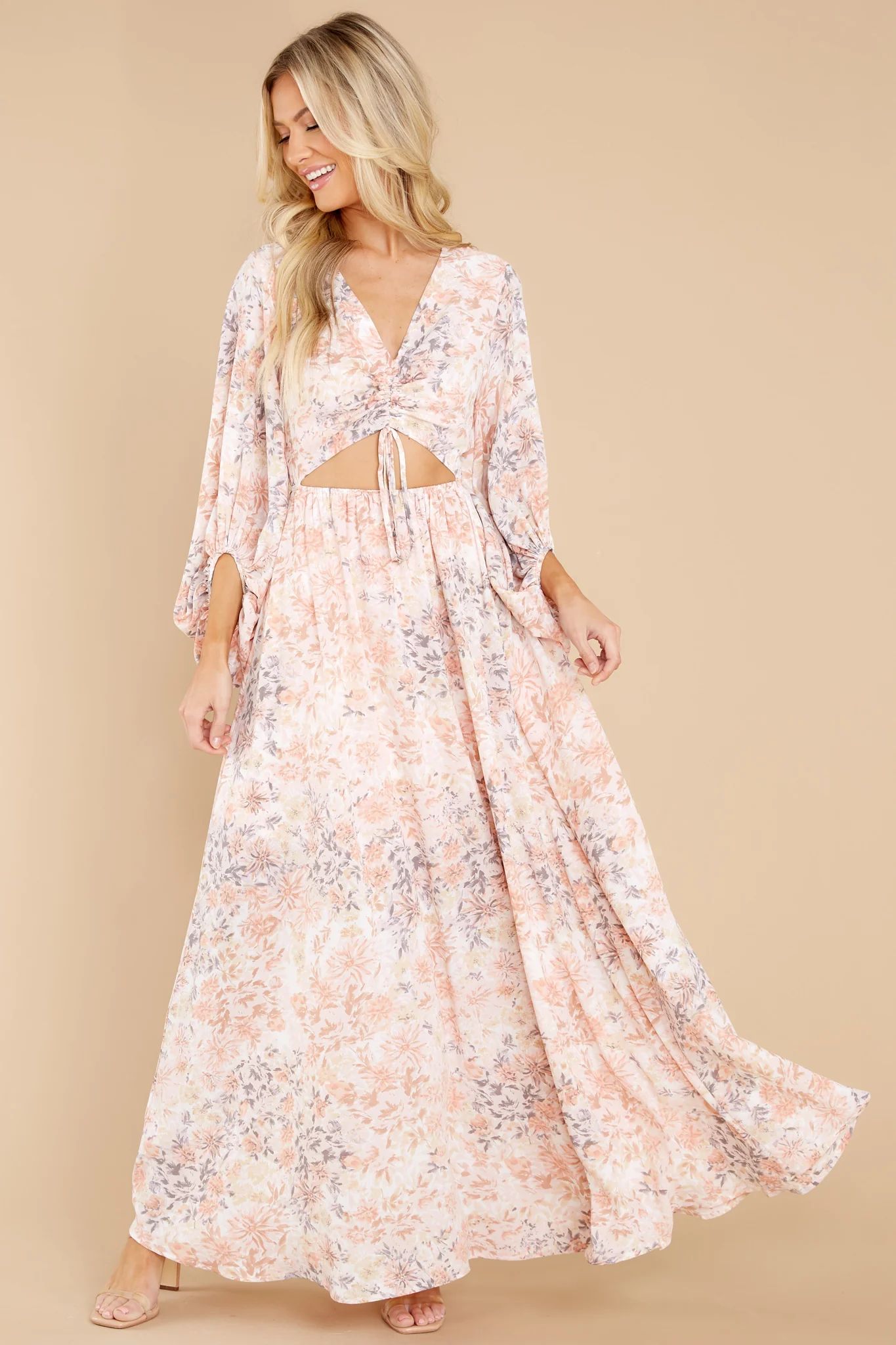 Take Me To Brunch Peach Floral Maxi Dress | Red Dress 