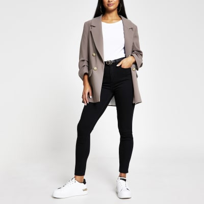 Petite black high waisted skinny jeans | River Island (UK & IE)