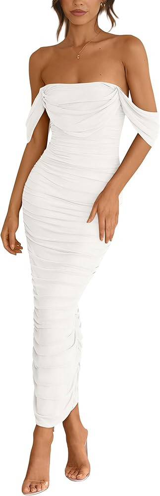 PRETTYGARDEN Womens Summer Off The Shoulder Dress Ruched Bodycon Sleeveless Split Cocktail Party ... | Amazon (US)