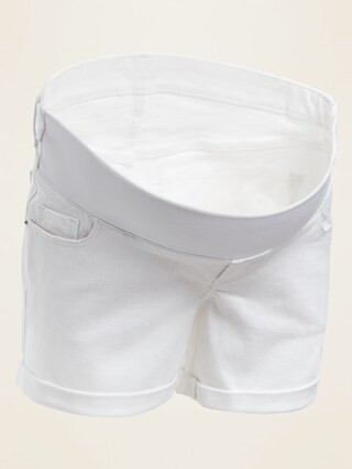 Maternity Front Low-Panel Boyfriend White Jean Shorts -- 5-inch inseam | Old Navy (US)