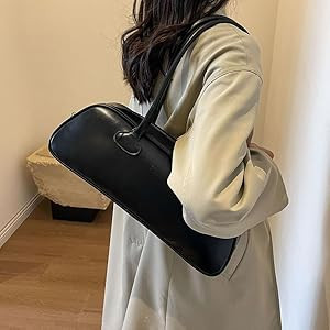 UKETO Women's Retro Vintage Black PU Leather Bowling Bag, Compact Cylinder Handbag, 15.35x6.3x3.9... | Amazon (UK)