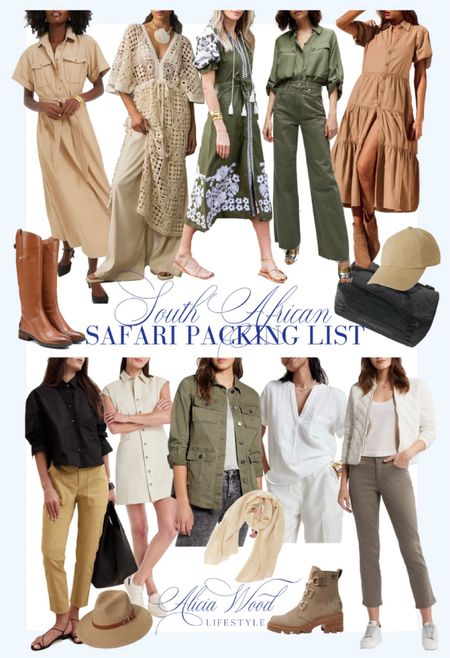 South African Safari Packing List

Summer safari outfits
Travel outfit for safari
Sandals 
Utility jacket
White tops
Army Green cargo pants 
Twill baseball cap
Duffle bag 
Tall brown boots
Lightweight travel wrap
Lightweight travel scarf
Green dress with embroidery 
Shirt dress
Safari hat 
Wide brim hat for travel
Utility jacket 

#LTKOver40 #LTKSeasonal #LTKStyleTip