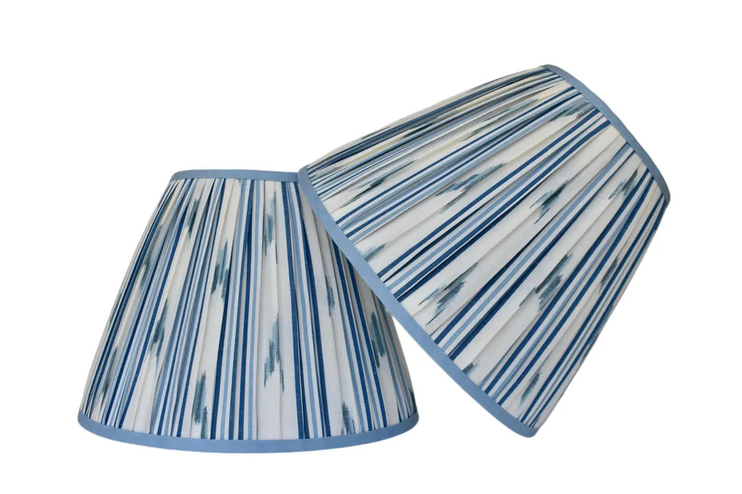 Sold Individually=Blue Santa Barbara Ikat  Pleated  Lampshade--Pleated sconce chandelier shade-Cu... | Etsy (US)