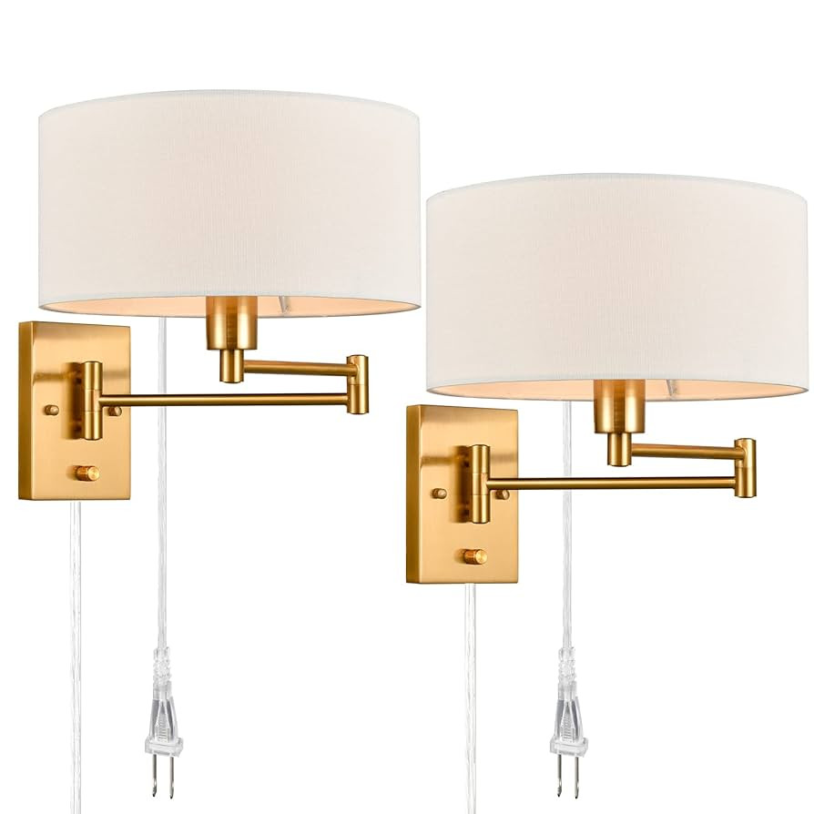 Gold Plug in Wall Sconces Set of Two Brass Swing Arm Wall Lamp Hardwired Wall Sconce with Switch ... | Amazon (US)