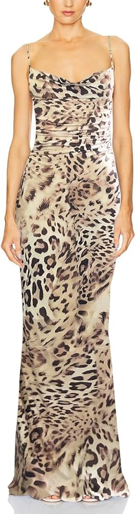 Capuffy Women Drape Neck Formal Maxi Dresses Lace Backless Cocktail Party Dress Spaghetti Straps ... | Amazon (US)