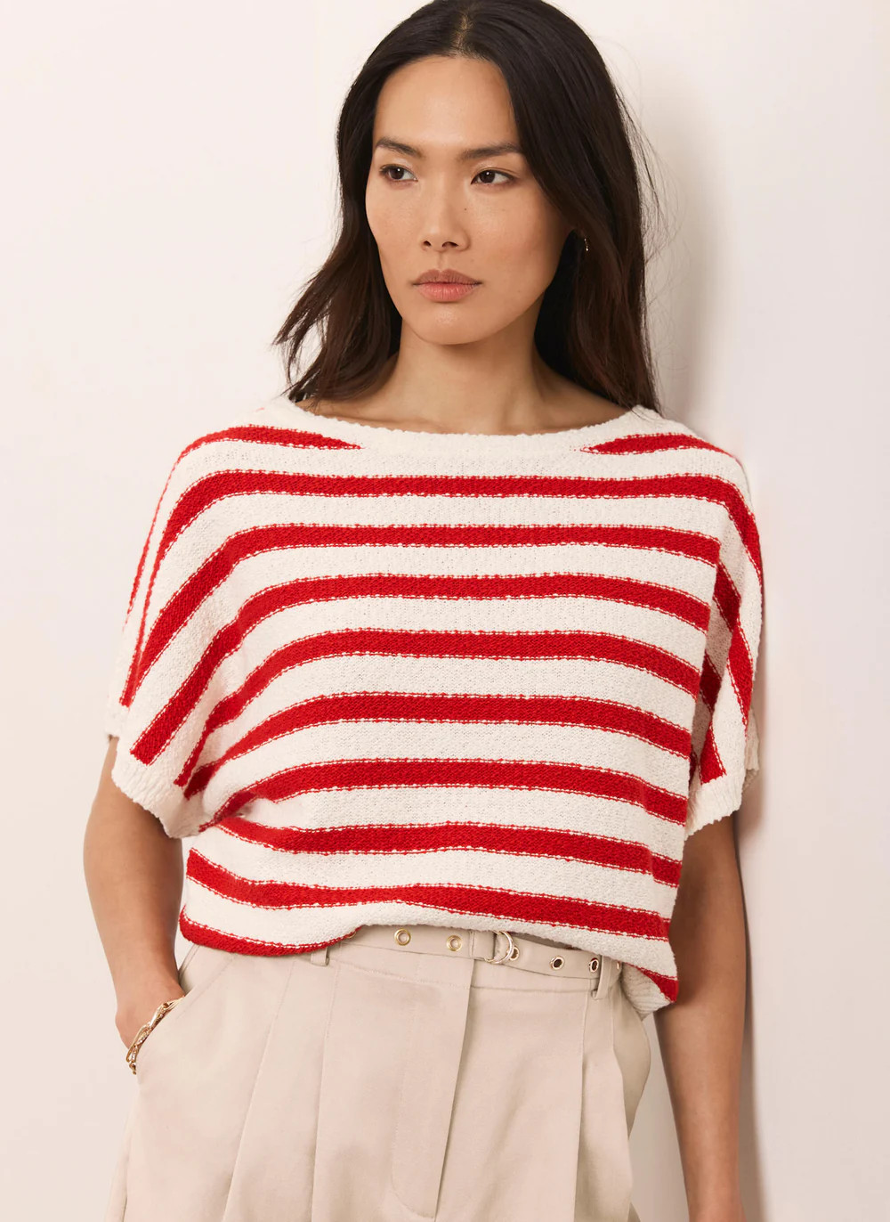 Red Striped Textured Knit Top | Mint Velvet
