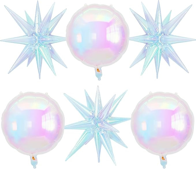 6Pcs Iridescent Foil Balloons, 22in Round Shaped Balloons and Explosion Star Iridescent Balloon, ... | Amazon (US)