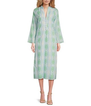 x SARAH & MOLLY Cabana Stripe Print Long Sleeve Midi Caftan Dress | Dillard's