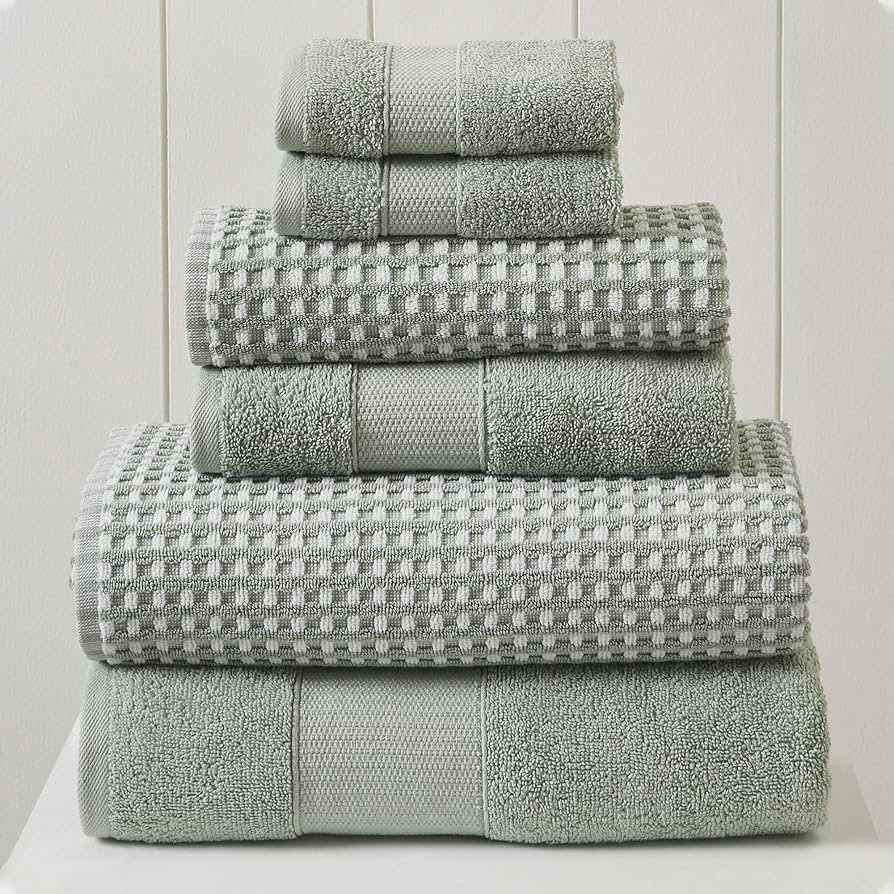 Amrapur Overseas 6-Piece Yarn Dyed Cobblestone Jacquard Towel Set Mineral Green | Amazon (US)
