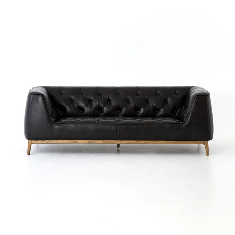 Asleigh 86'' Genuine Leather Tuxedo Arm Sofa | Wayfair North America