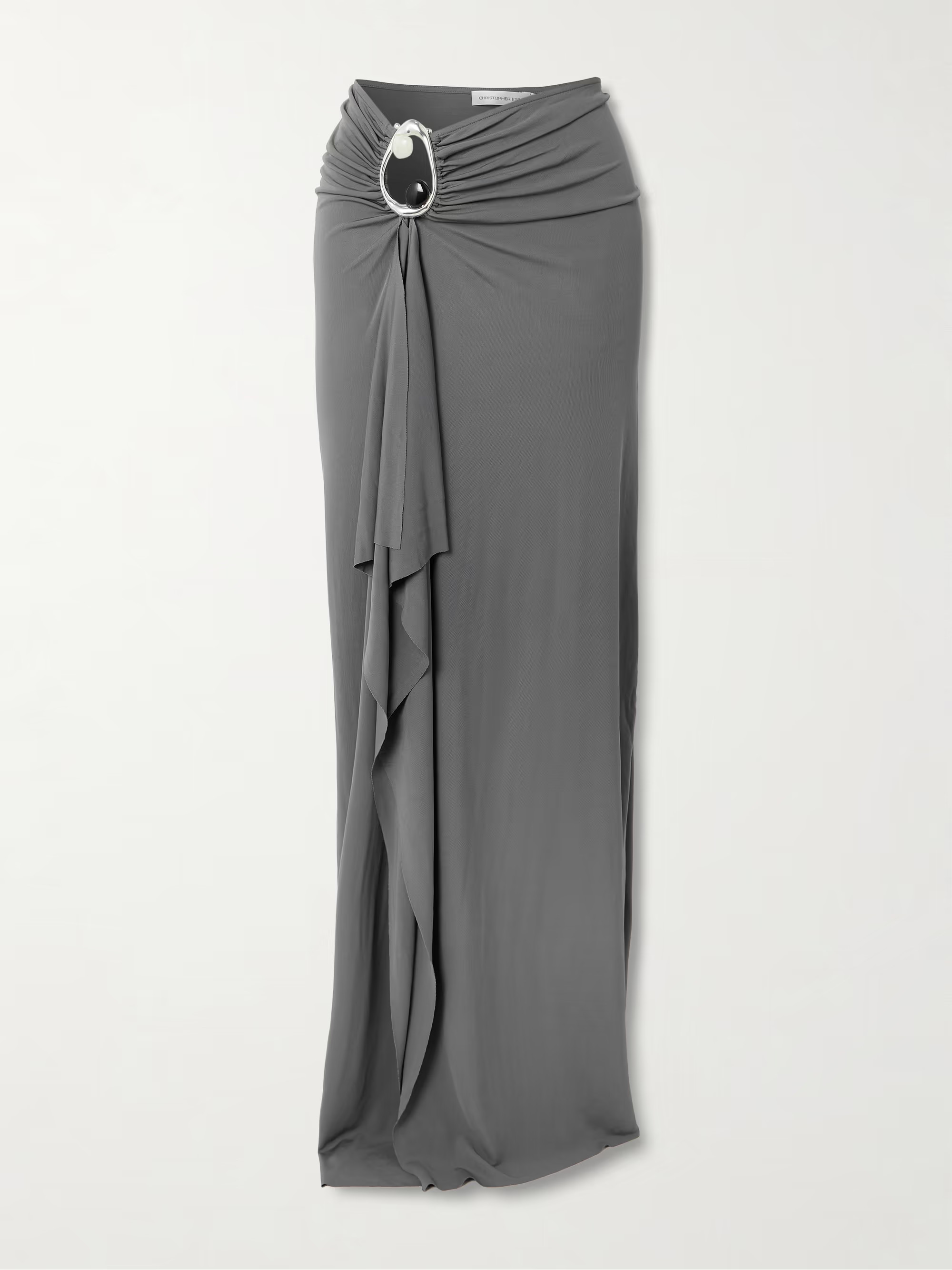 Orica asymmetric embellished ruched draped jersey maxi skirt | NET-A-PORTER (UK & EU)