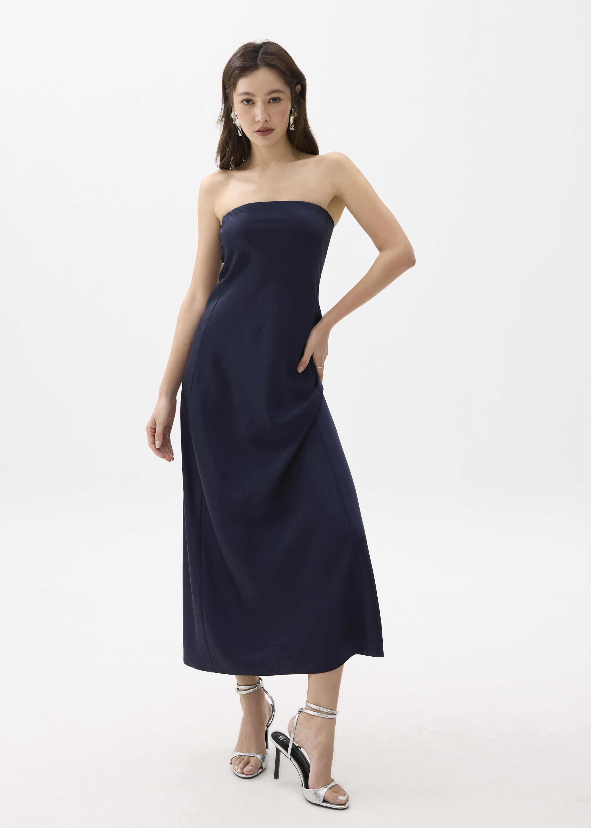 Padded Satin Tube Maxi Dress-052-XS | LOVEBONITO SINGAPORE PTE LTD
