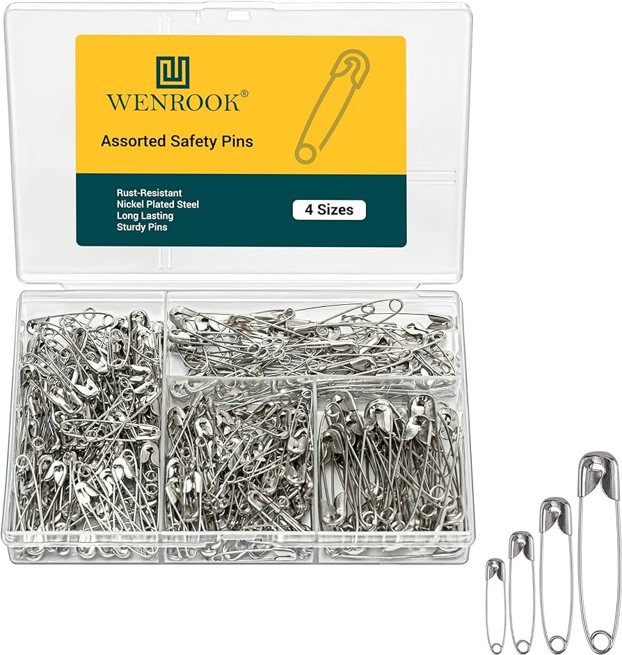 Wenrook 300 Pack Safety Pins Assorted, 4 Different Sizes, Strong Nickel Plated Steel, Heavy Duty Saf | Amazon (US)