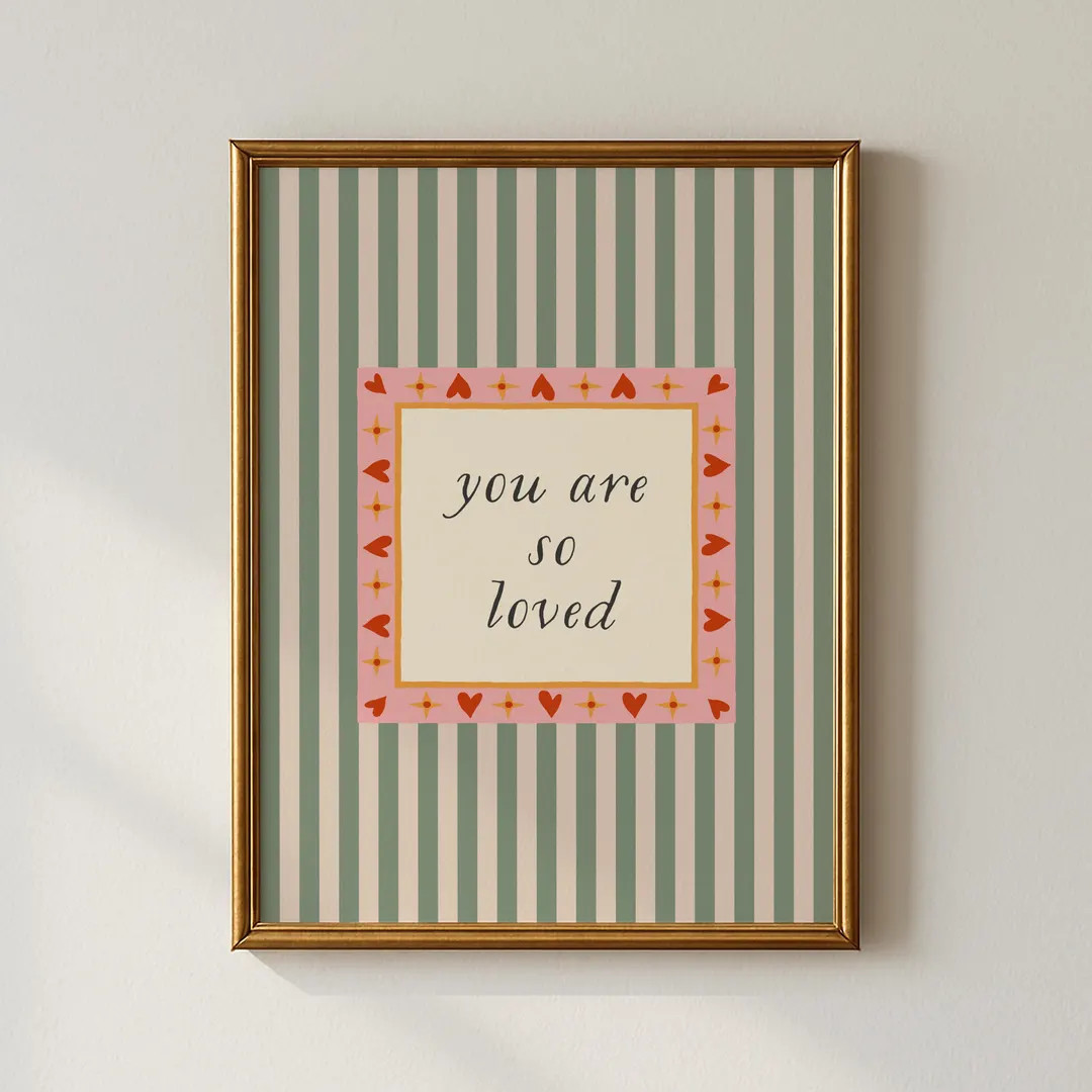 You Are so Loved Print, Vintage Nursery Quote Wall Art, Digital Download, Striped Nursery Art, Ki... | Etsy (US)