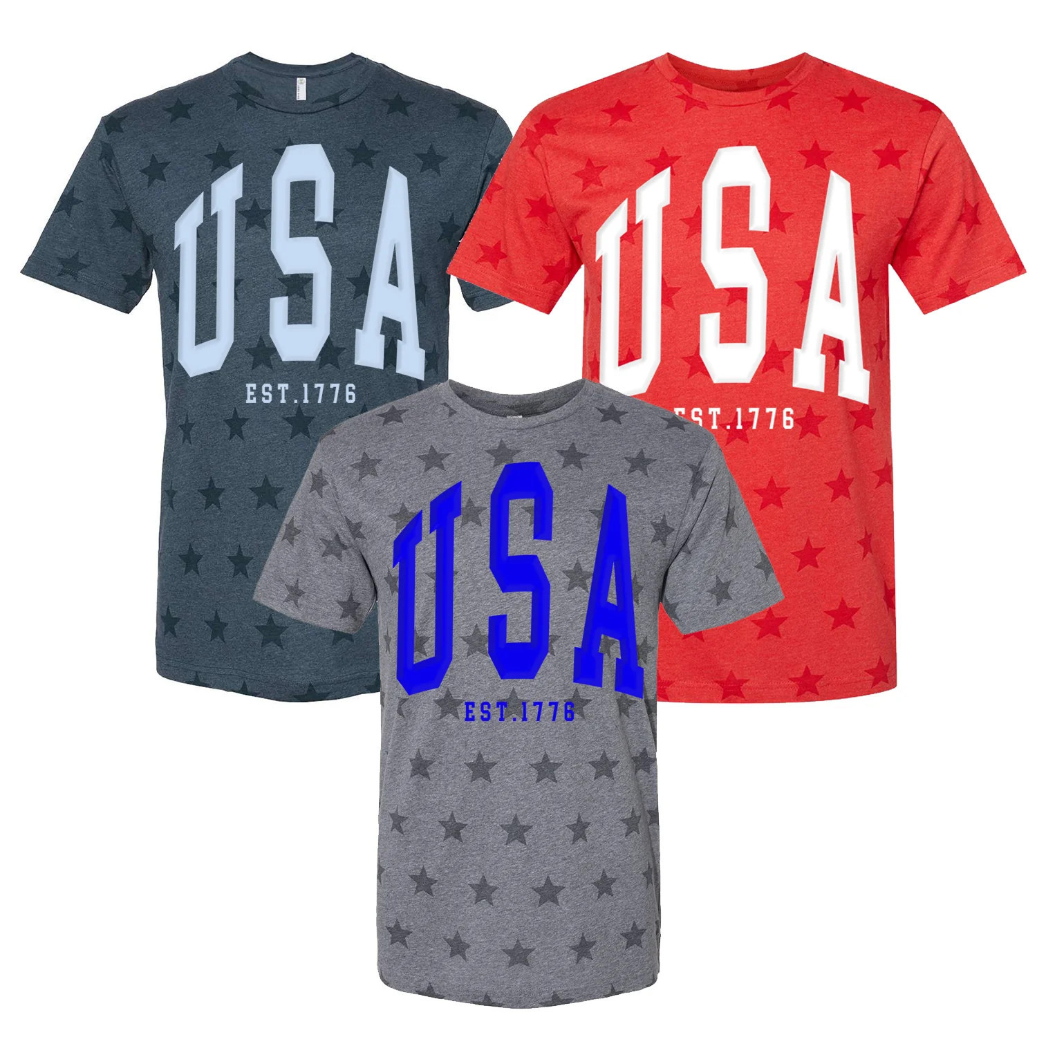 'USA' Puff Design Stars T-Shirt | United Monograms