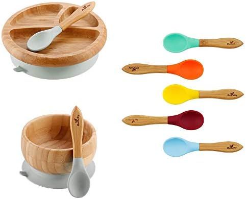 Avanchy Bamboo Divided Baby Plate, Bowl & Assorted Spoons Set - Suction Plates and Bowls for Todd... | Amazon (US)