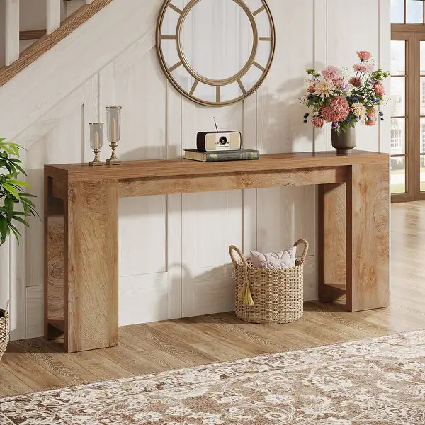Farmhouse Wood 70.9 Inches Extra Long Console Table for Living Room, Hallway - Bed Bath & Beyond ... | Bed Bath & Beyond