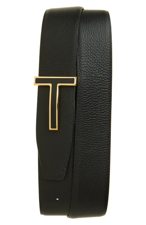 TOM FORD Reversible T Icon Leather Belt in 1N001 Black at Nordstrom, Size 100 | Nordstrom