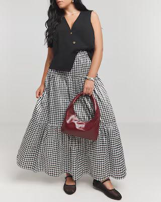 Gingham Tiered Textured Midaxi Skirt | Simply Be (UK)