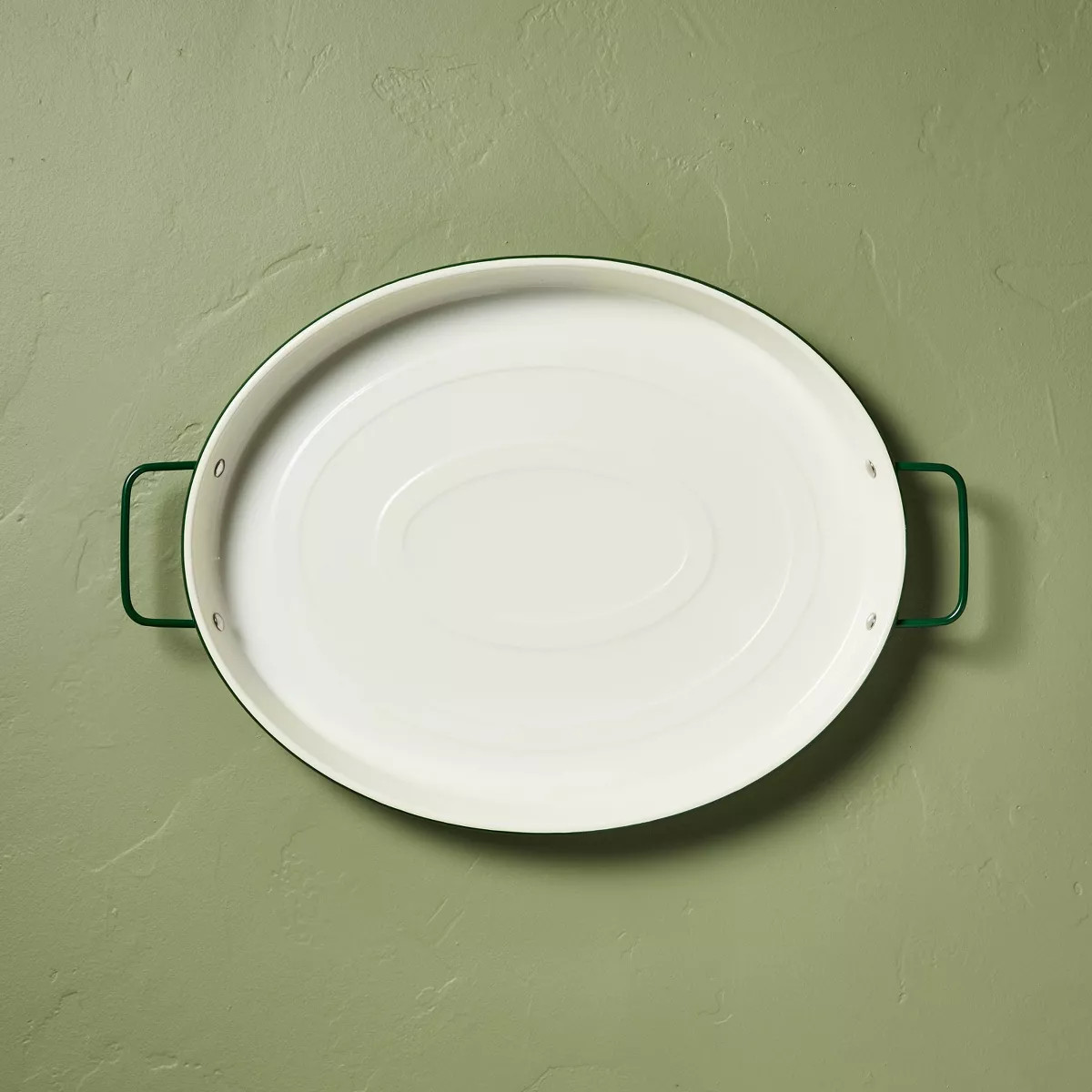 Enamel-Coated Metal Oval Serving Tray Cream/Green - Hearth & Hand™ with Magnolia | Target