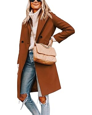 Hooever Women's Winter Wool Coat Casual Notch Lapel Single-Breasted Peacoat | Amazon (US)