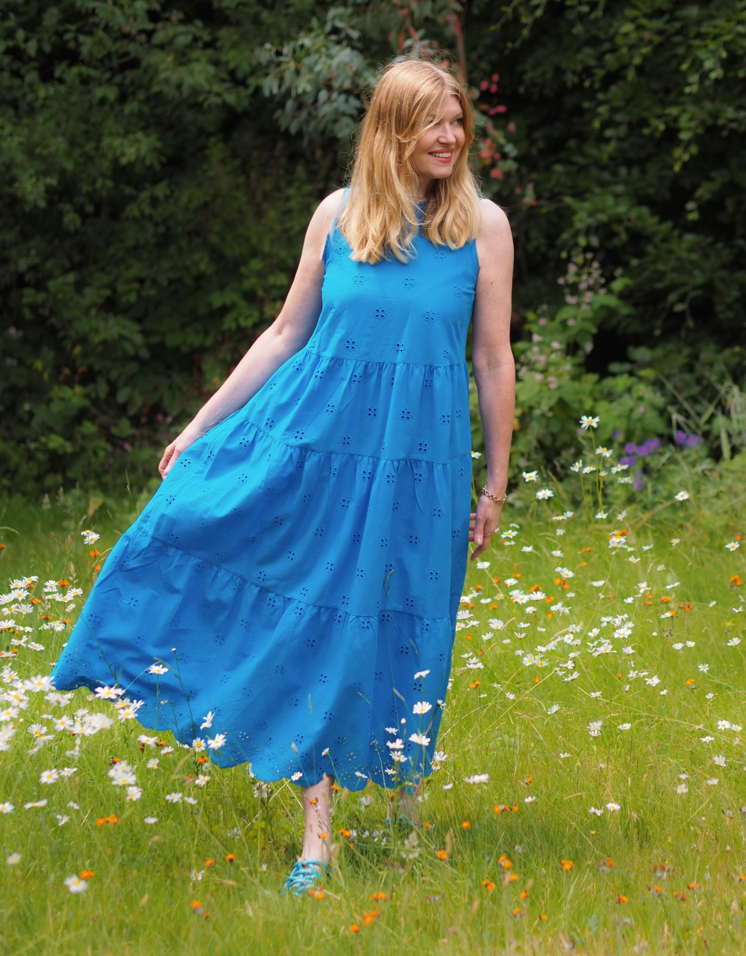 Cobalt blue tiered cutwork maxi dress. Comfortable and so very easy to dress up or down  

#LTKeurope #LTKSeasonal #LTKunder50