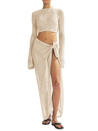 LANNEW Women's Swimsuits Cover Ups Set for Crochet Bathing Suit Hollow Out 2 Piece Bikini Coverup Beach Swimwear | Amazon (US)