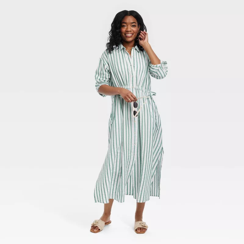 Women's Long Sleeve Cinch Waist Maxi Shirtdress - Universal Thread™ | Target