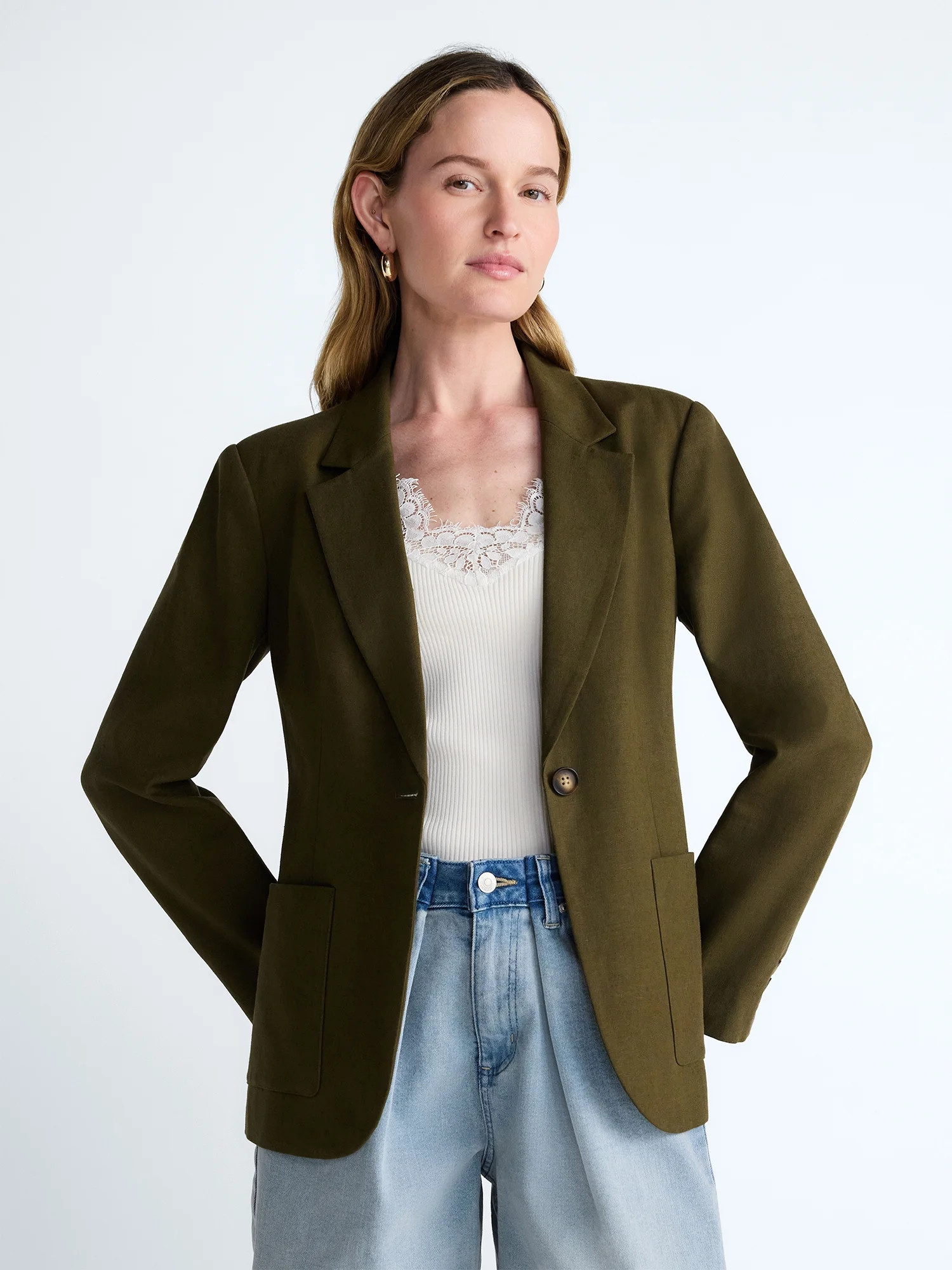 Scoop Women’s Linen Blend Blazer, Sizes XS-4X | Walmart (US)
