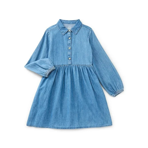 Wonder Nation Girls Cotton Chambray Dress with Long Sleeves, Sizes 4-18 & Plus | Walmart (US)