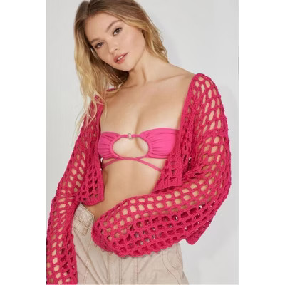 Women's Crochet Cropped Cardigan Long Sleeve Knit Hollow Out Open Front Shrug Coat Outerwear | Target