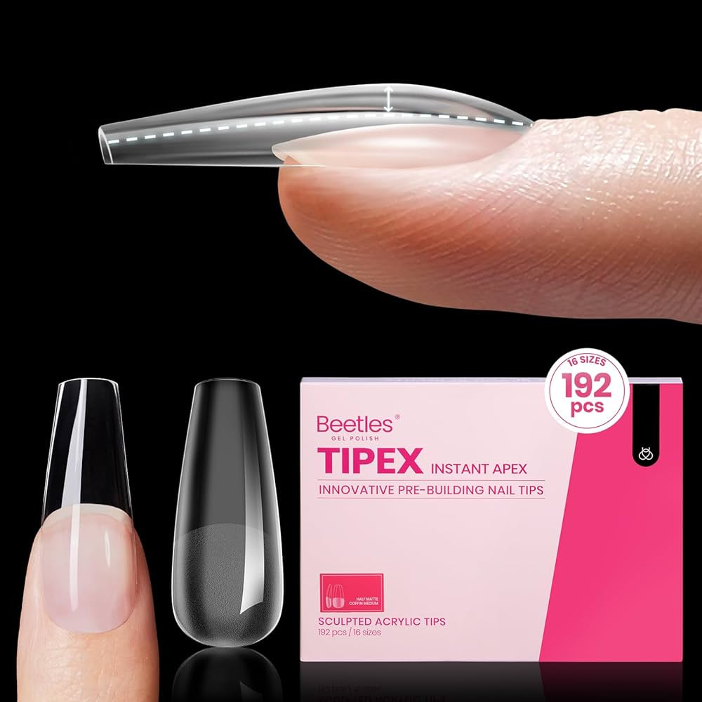 Beetles Tipex Instant Apex Nail Tips, Coffin Medium, 16 Sizes (00–14), 192pcs, Built-In Apex, N... | Amazon (US)