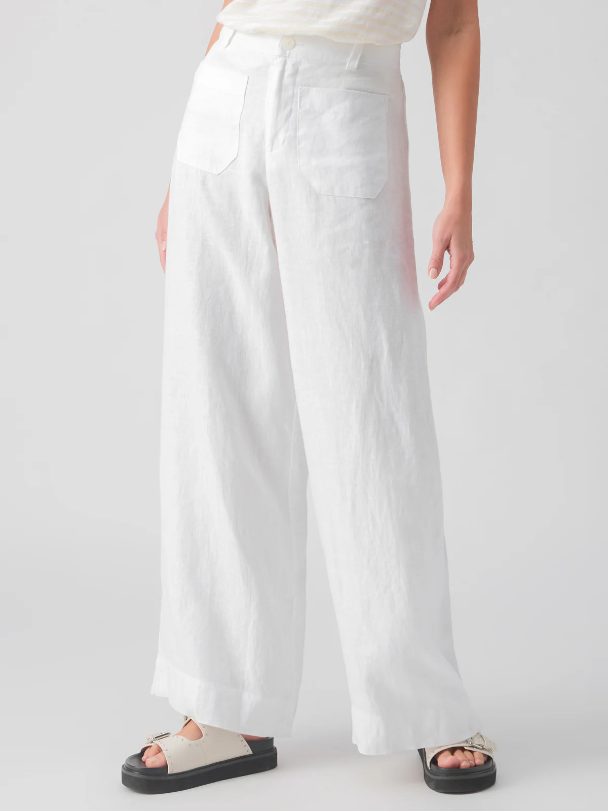 The Linen Marine Wide Leg Semi-High Rise Pant White | Sanctuary Clothing