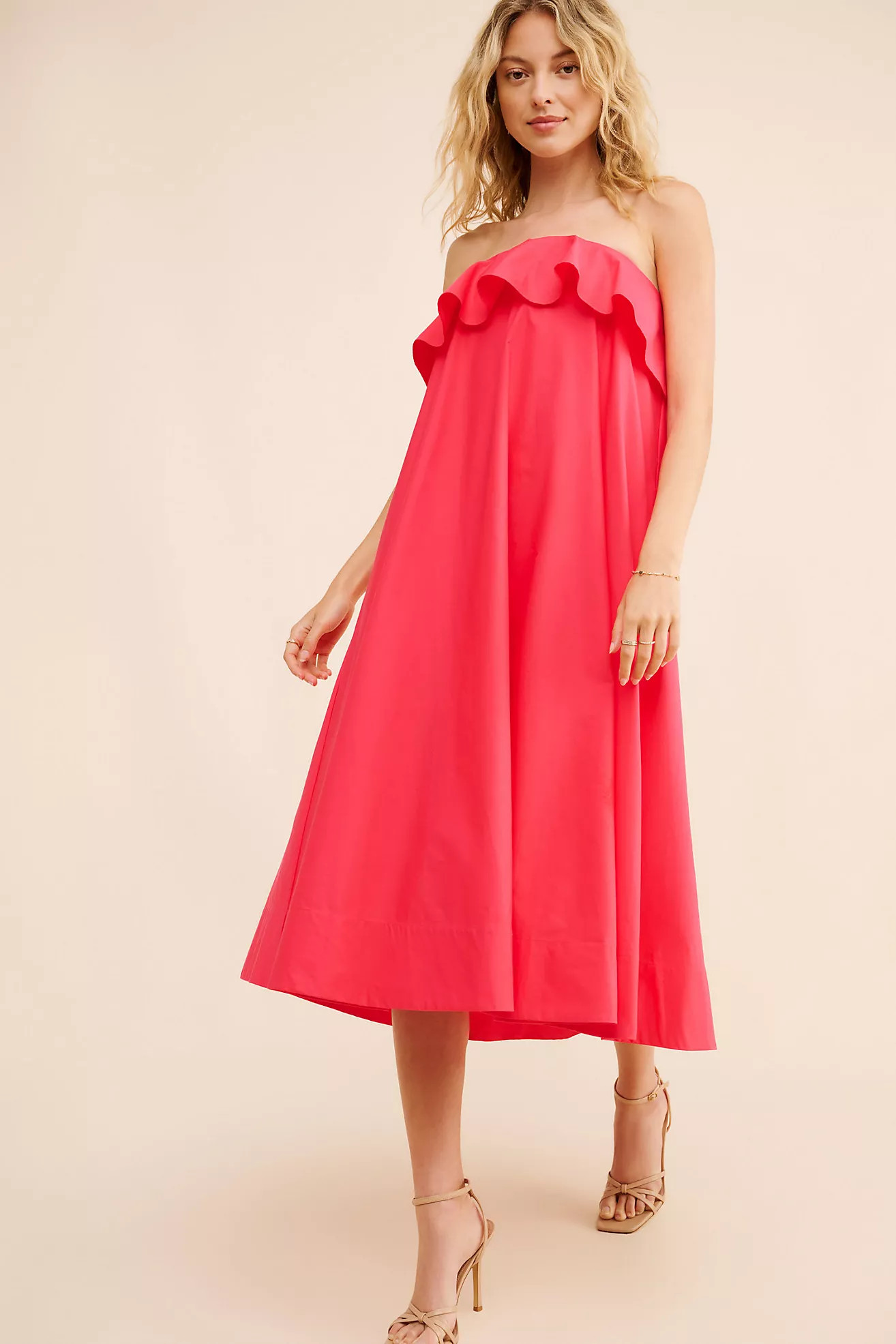 Strapless Flounce A-Line Midi Dress | Anthropologie (US)