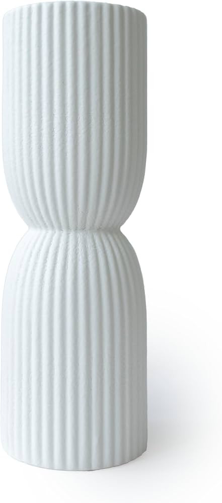 Modern Ribbed Vase, White, 9.25 in Tall, 3 in Wide, Ceramic, Perfect for Displaying Flowers and G... | Amazon (US)