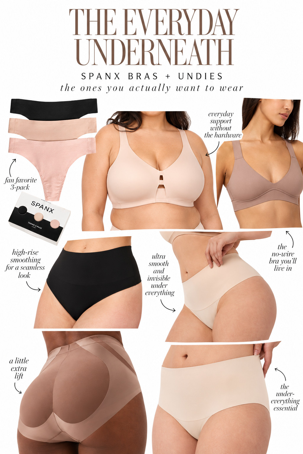 The everyday underneath. SPANX bras + underwear that smooth, support and disappear under your clothes without feeling like you’re being held hostage by your shapewear. Sharing the everyday bras, no-show undies and smoothing styles worth knowing about. 

 #LTKmomlife #LTKselfcare #LTKOver40