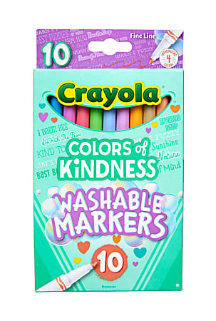 Crayola Colors of Kindness Washable Markers Fine Line Assorted Colors Pack Of 10 Markers - Office... | Office Depot and OfficeMax 