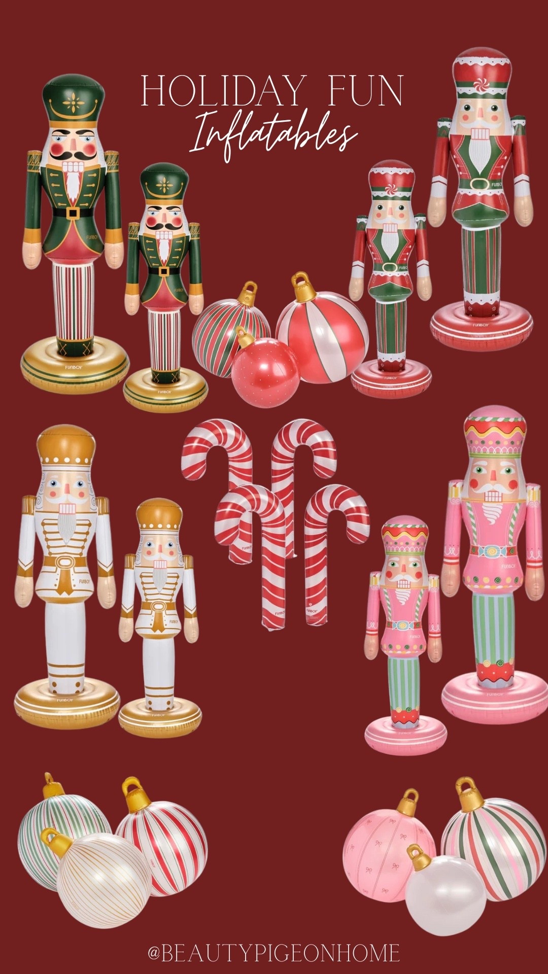 5 ft. tall and 3 ft. tall inflatable nutcrackers 

Set of 2 or 4 candy canes 

Inflatable ornaments

Holiday decor holiday season 

#LTKSeasonal #LTKFindsUnder100 #LTKHome