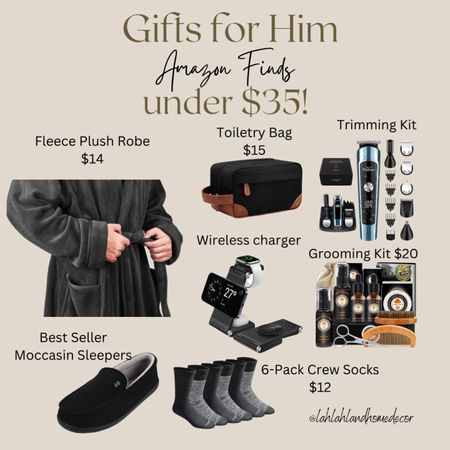 Sharing Gifts for him under $35! @amazon #amazonfinds robe | wireless charger | grooming kit | trim kit | slippers | toiletry bag | holiday christmas gift present | christmas gift | holiday gift 

#LTKCyberWeek 

#LTKfindsunder50 #LTKmens