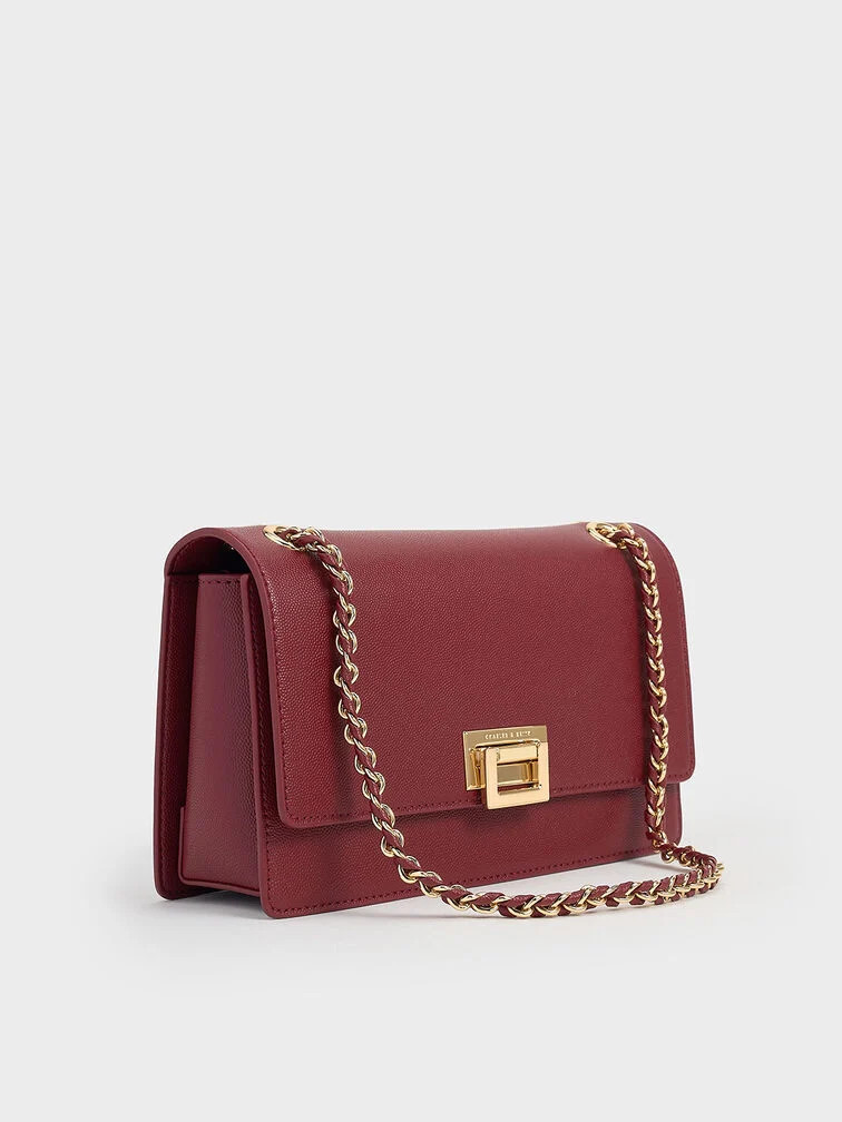 Burgundy Everline Braided-Strap Shoulder Bag | CHARLES & KEITH | Charles & Keith US