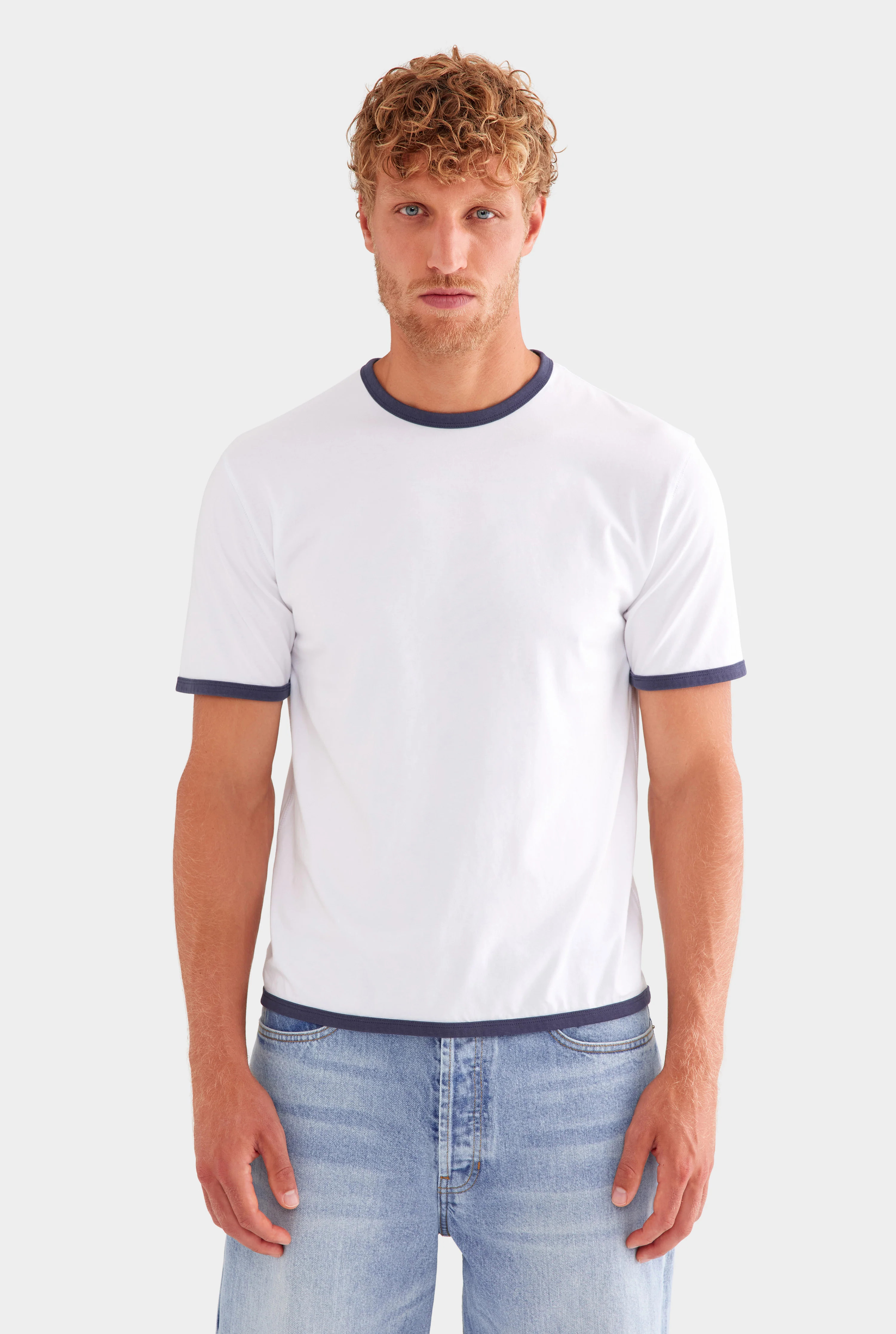 Ringer T-Shirt in White/Navy | Venroy | Venroy AU