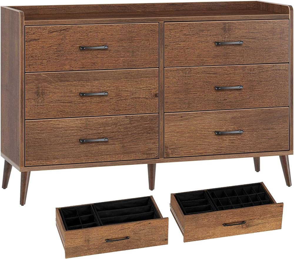 Rolanstar Drawer Dresser Quick Install, 6 Wooden Drawers Storage Dresser with Set of 4 Foldable D... | Amazon (US)
