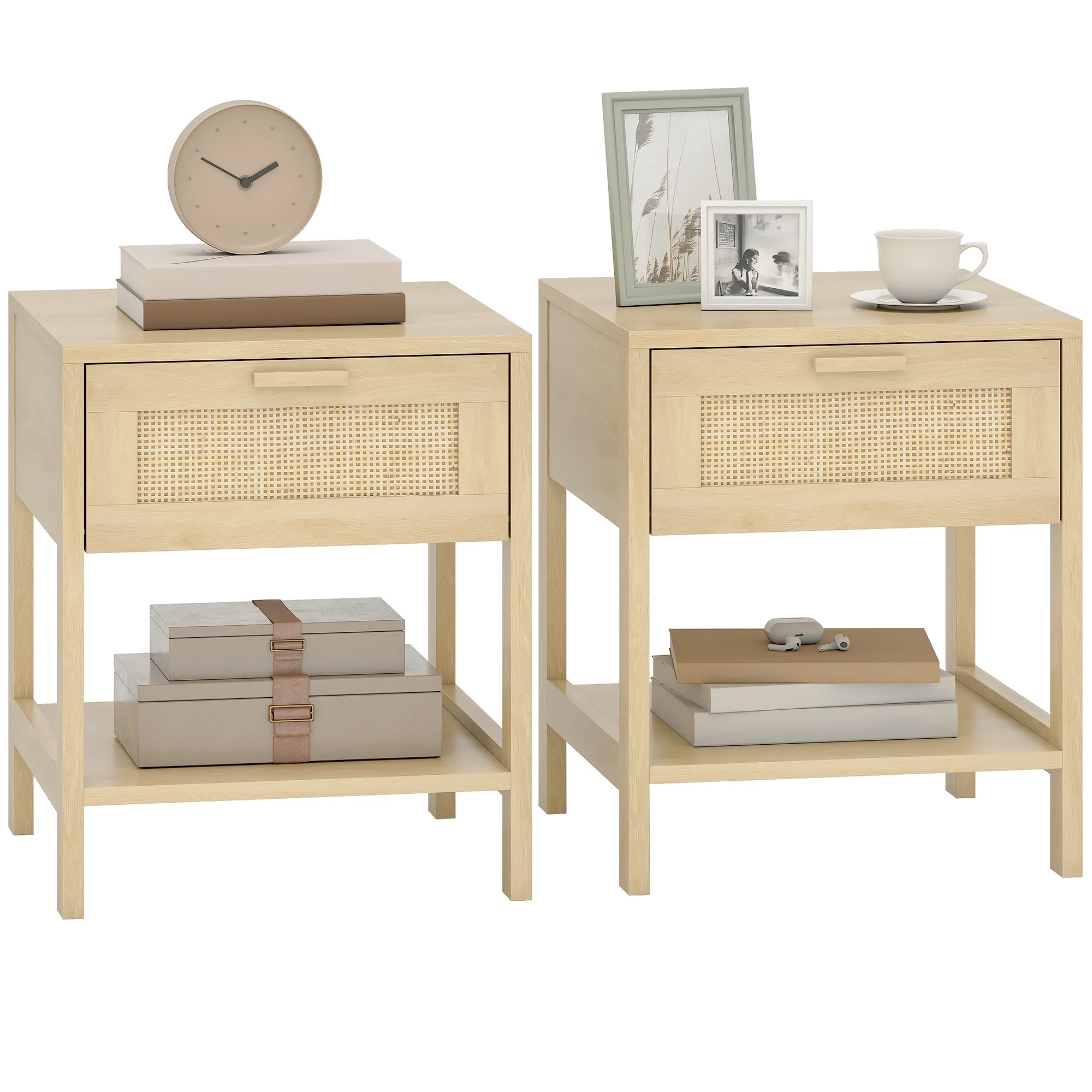 HOMCOM Nightstand Set of 2, Bedside Table with Drawer and Storage Shelf | Walmart (CA)