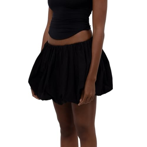 Women Y2K Bubble Skirt High Waist Ruffle Hem A Line Pleated Mini Short Skirt Teen Girls Puffy Short Skirts Streetwear (Black, M) | Amazon (US)