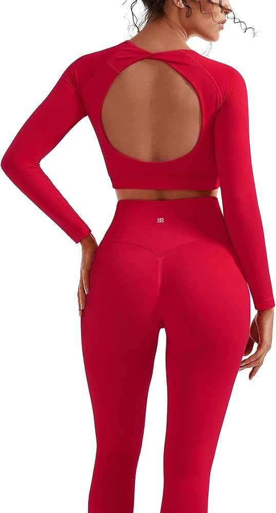 SUUKSESS Women 2 Piece Open Back Seamless Workout Sets Scrunch Booty Gym Leggings Built in Bra Cr... | Amazon (US)