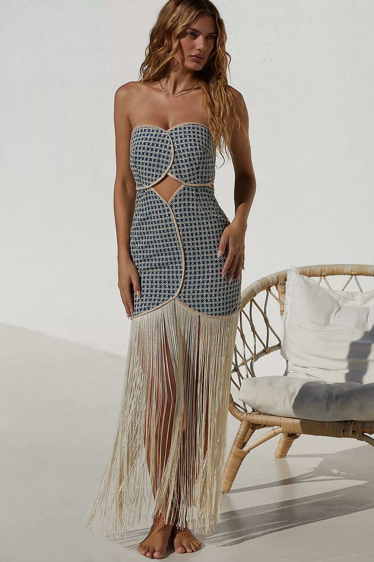 Azulu Joaquina Strapless Fringe Midi Dress | Anthropologie (US)