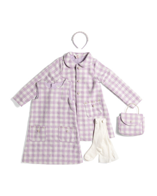 Girls Tweed Dress And Coat Set With Purse And Tights | TJ Maxx