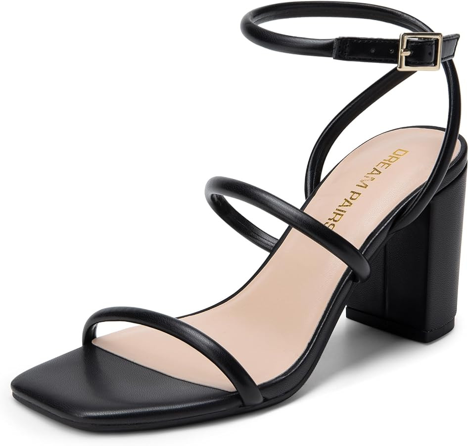 DREAM PAIRS Women Heels Chunky Square Open Toe Strappy Ankle Strap Block High Heeled Sandals for ... | Amazon (US)